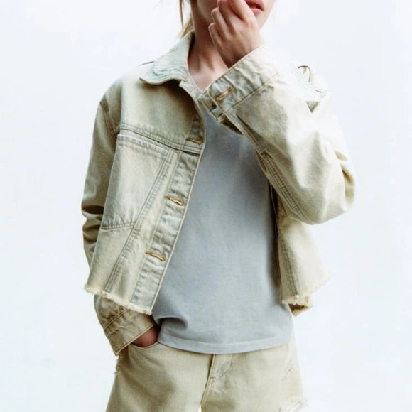 Zara Kids Washed Denim Jacket Yellow 8-9 Girls - Picture 2 of 5